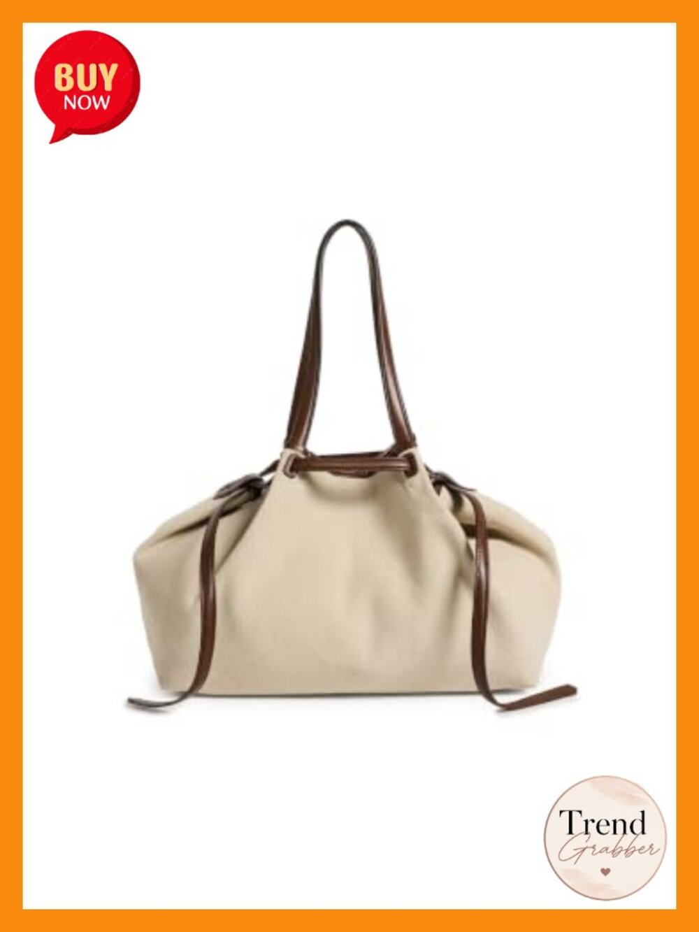 Structured Leather Trim Tote with Adjustable Shoulder Straps